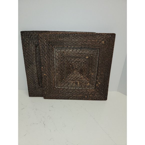 2 Woven Wicker Rattan 13" Square Charger Plates Boho Bohemian - Picture 9 of 14